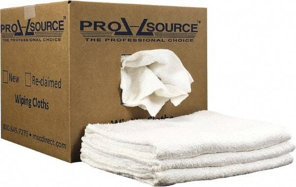 PRO-SOURCE - 40 Inch Long Virgin Terry Cotton Towels - White, Terry Cloth, Low Lint, Box - Industrial Tool & Supply