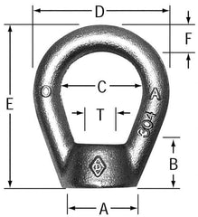 Eye Nuts (Lifting); Maximum Load Capacity: 10000 lb; Material: Stainless Steel; Thread Size: 1-8; Eye Inside Diameter: 1.75 in; Eye Outside Diameter: 3.7500 in; Material Grade: 304