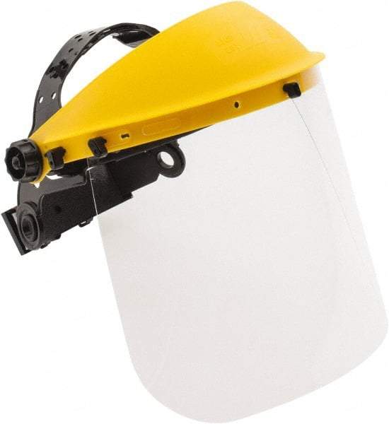 PRO-SAFE - Thermoplastic Yellow Ratchet Adjustment, Face Shield & Headgear Set - 12" Wide x 8" High x 0.04" Thick, Uncoated, Clear Window - Industrial Tool & Supply
