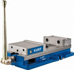 Kurt - 8" Jaw Width, 10" Jaw Opening Capacity, Horizontal Stationary Machine Vise - Manual Operation, 11,596 Lb Capacity, 1 Station, 24.185" Long x 5.51" High x 2-13/64" Deep, 2.2" Jaw Height, 80,000 psi Max Clamp Force, Ductile Iron - Industrial Tool & Supply