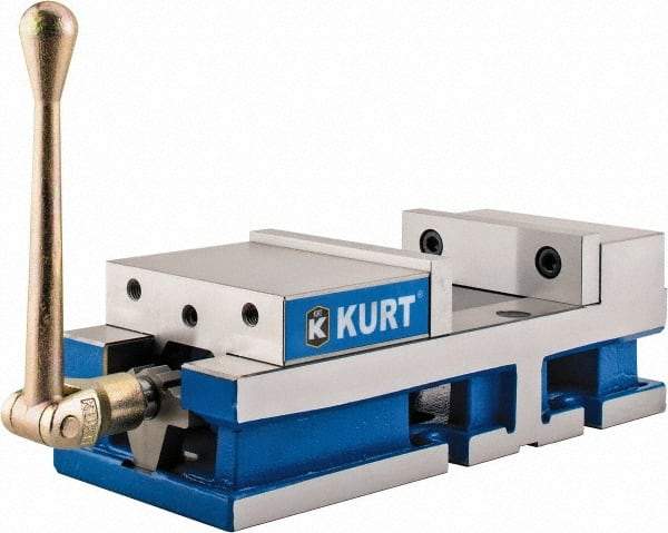 Kurt - 6" Jaw Width, 6" Jaw Opening Capacity, Horizontal Stationary Machine Vise - Manual Operation, 6,356 Lb Capacity, 1 Station, 17" Long x 4.6720" High x 1-31/64" Deep, 1.735" Jaw Height, 80 Lb Max Clamp Force - Industrial Tool & Supply