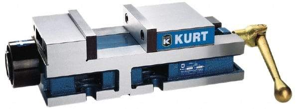 Kurt - 6" Jaw Width, 6" Jaw Opening Capacity, Horizontal Stationary Machine Vise - Hydraulic Operation, 12,600 Lb Capacity, 1 Station, 17" Long x 4.6720" High x 1-31/64" Deep, 1.735" Jaw Height, 3,200 psi Max Clamp Force - Industrial Tool & Supply