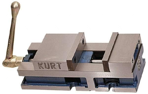 Kurt - 6" Jaw Width, 6" Jaw Opening Capacity, Horizontal Stationary Machine Vise - Air Operation, 5,000 Lb Capacity, 1 Station, 17" Long x 4.6720" High x 1-31/64" Deep, 1.735" Jaw Height, 100 psi Max Clamp Force - Industrial Tool & Supply