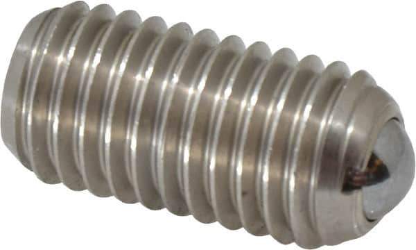 Vlier - 5/8-11, 0.375" Ball Diam, 1.25" Body Length, 0.096" Max Ball Reach, Threaded Ball Plunger - Stainless Steel Body, Stainless Steel Ball, 9 Lb Initial End Force, 18 Lb Final End Force, Locking Element - Industrial Tool & Supply