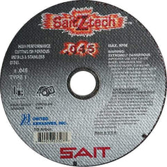 Sait - 6" Zirconia Alumina Cutoff Wheel - 0.045" Thick, 7/8" Arbor, 10,200 Max RPM, Use with Angle Grinders - Industrial Tool & Supply