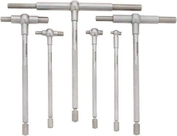 SPI - 6 Piece, 5/16 to 6 Inch, Hardened Tool Steel, Satin Chrome Finish, Telescoping Gage Set - Includes Vinyl Pouch - Industrial Tool & Supply