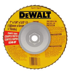 DeWALT - 24 Grit, 7" Wheel Diam, 1/4" Wheel Thickness, Type 27 Depressed Center Wheel - Aluminum Oxide, R Hardness, 8,700 Max RPM, Compatible with Angle Grinder - Industrial Tool & Supply