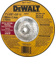 DeWALT - 24 Grit, 7" Wheel Diam, 3/32" Wheel Thickness, Type 27 Depressed Center Wheel - Aluminum Oxide, R Hardness, 8,700 Max RPM, Compatible with Angle Grinder - Industrial Tool & Supply