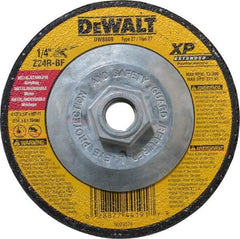 DeWALT - 24 Grit, 4-1/2" Wheel Diam, 1/4" Wheel Thickness, Type 27 Depressed Center Wheel - Zirconia Alumina, R Hardness, 13,300 Max RPM, Compatible with Angle Grinder - Industrial Tool & Supply