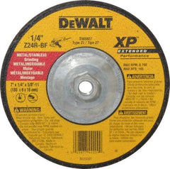 DeWALT - 24 Grit, 7" Wheel Diam, 1/4" Wheel Thickness, Type 27 Depressed Center Wheel - Zirconia Alumina, R Hardness, 8,700 Max RPM, Compatible with Angle Grinder - Industrial Tool & Supply