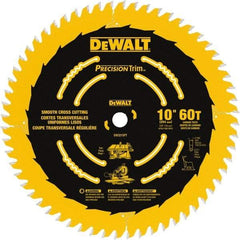 DeWALT - 10" Diam, 5/8" Arbor Hole Diam, 60 Tooth Wet & Dry Cut Saw Blade - Carbide-Tipped, Crosscut & Smooth Action, Standard Round Arbor - Industrial Tool & Supply
