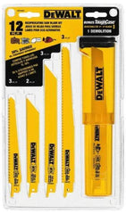 DeWALT - 12 Piece, 6" to 9" Long x 0.035" to 0.062" Thick, Bi-Metal Reciprocating Saw Blade Set - Straight and Tapered Profile, 6 to 24 Teeth per Inch, Angled Tip - Industrial Tool & Supply
