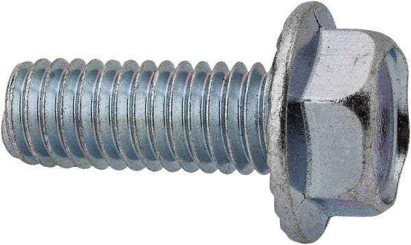 Value Collection - 3/8-16 UNC, 1" Length Under Head, Hex Drive Flange Bolt - 1" Thread Length, Grade 2 Steel, Serrated Flange, Zinc-Plated Finish - Industrial Tool & Supply