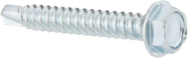 Value Collection - #8, Hex Washer Head, Hex Drive, 1-1/4" Length Under Head, #2 Point, Self Drilling Screw - Grade 1016-1024 Steel, Zinc-Plated Finish - Industrial Tool & Supply