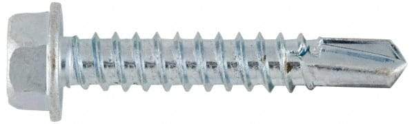 Value Collection - #12, Hex Washer Head, Hex Drive, 3" Length Under Head, #3 Point, Self Drilling Screw - Grade 1016-1024 Steel, Zinc-Plated Finish - Industrial Tool & Supply