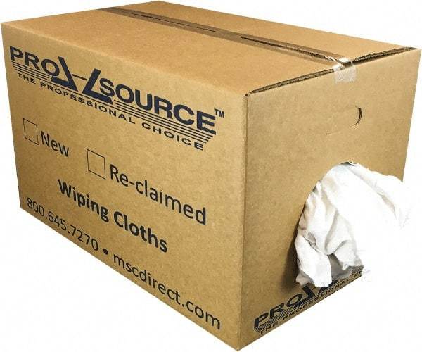 PRO-SOURCE - Wide Virgin Cotton Rags - White, Fleece and Sweatshirt, Low Lint, 25 Lbs. at 3 to 4 per Pound, Box - Industrial Tool & Supply