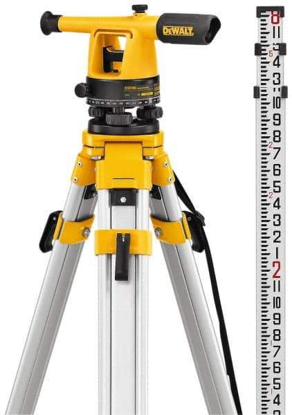 DeWALT - 20x Magnification, 5 to 200 Ft. Measuring Range, Transit Optical Level Kit - Accuracy 1/4 Inch at 100 Ft., Kit Includes Aluminum Tripod with Quick Adjust Legs - Industrial Tool & Supply