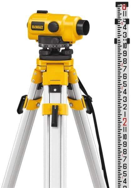 DeWALT - 26x Magnification, 0.5 to 300 Ft. Measuring Range, Automatic Optical Level Kit - Accuracy 1/32 Inch at 100 Ft., Kit Includes Aluminum Tripod with Quick Adjust Legs - Industrial Tool & Supply