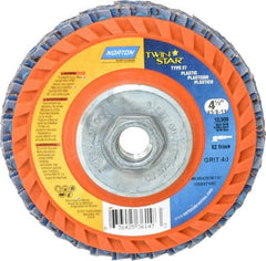 Norton - 40 Grit, 4-1/2" Disc Diam, 5/8-11 Center Hole, Type 27 Ceramic Flap Disc - 13,000 Max RPM, Plastic Backing, Arbor Attaching System, Coated - Industrial Tool & Supply