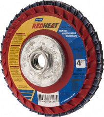 Norton - 60 Grit, 4-1/2" Disc Diam, 5/8-11 Center Hole, Type 27 Ceramic Flap Disc - 13,000 Max RPM, Plastic Backing, Arbor Attaching System, Coated - Industrial Tool & Supply