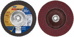 Norton - 60 Grit, 7" Disc Diam, 5/8-11 Center Hole, Type 29 Ceramic Flap Disc - 8,600 Max RPM, Fiberglass Backing, Arbor Attaching System, Coated - Industrial Tool & Supply