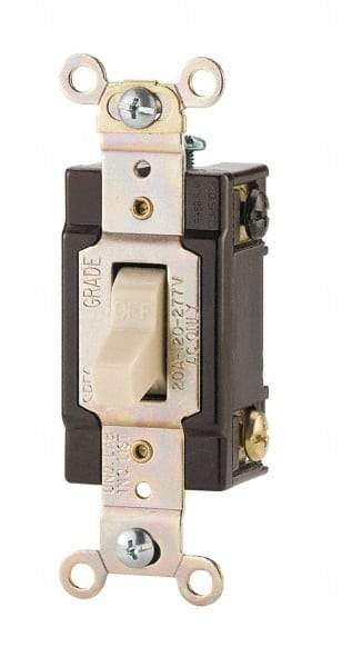 Cooper Wiring Devices - 3 Pole, 120 to 277 VAC, 20 Amp, Commercial Grade, Toggle, Wall and Dimmer Light Switch - 1.3 Inch Wide x 4.2 Inch High, Fluorescent - Industrial Tool & Supply