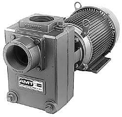 American Machine & Tool - 230/460 Volt, 3 Phase, 3 HP, Self Priming Centrifugal Pump - 3 Inch Inlet, 65 Head Pressure, Cast Iron Housing, Bronze Impeller - Industrial Tool & Supply