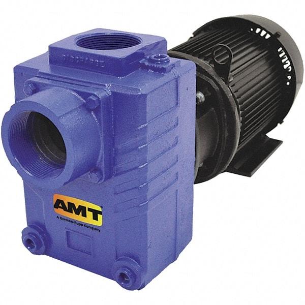 American Machine & Tool - 230/460 Volt, 3 Phase, 7-1/2 HP, Self Priming Centrifugal Pump - 3 Inch Inlet, 110 Head Pressure, Cast Iron Housing, Bronze Impeller - Industrial Tool & Supply