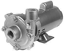 American Machine & Tool - 115/230 Volt, 1 Phase, 1/2 HP, Cast Iron Straight Pump - 1-1/4 Inch Inlet, 1 Inch Outlet, 86 Max Head psi, Bronze Impeller - Industrial Tool & Supply