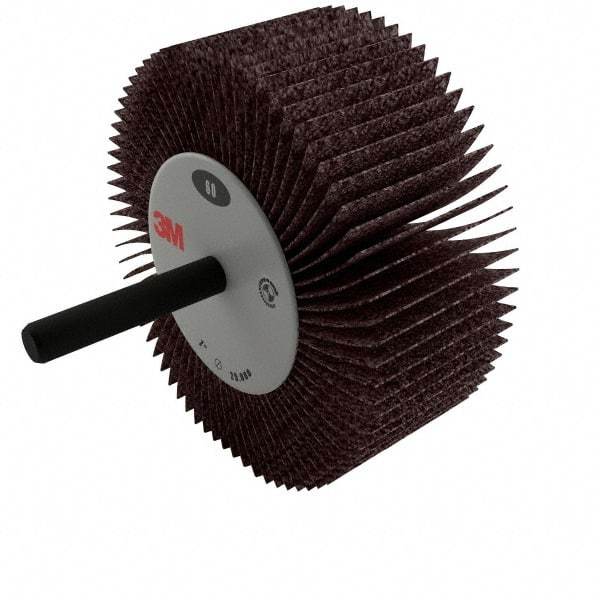 3M - 2" Diam x 1" Face Width, Medium Aluminum Oxide Coated Mounted Flap Wheel - 1/4" Shank Mount, 60 Grit, XE Weighted Cloth Backing, 25,000 Max RPM - Industrial Tool & Supply