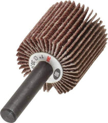 3M - 1" Diam x 1" Face Width, Medium Aluminum Oxide Coated Mounted Flap Wheel - 1/4" Shank Mount, 80 Grit, XE Weighted Cloth Backing, 30,000 Max RPM - Industrial Tool & Supply