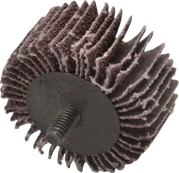 3M - 2" Diam x 1" Face Width, Coarse Aluminum Oxide Coated Mounted Flap Wheel - 1/4-20 Threaded Mount, 40 Grit, X Weighted Cloth Backing, 20,000 Max RPM - Industrial Tool & Supply