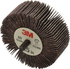 3M - 2-1/2" Diam x 1" Face Width, Medium Aluminum Oxide Coated Mounted Flap Wheel - 1/4-20 Threaded Mount, 60 Grit, XE Weighted Backing, 18,000 Max RPM - Industrial Tool & Supply