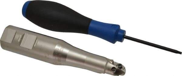 Seco - 3/4" Cut Diam, 0.66" Max Depth of Cut, 1" Shank Diam, 5.04" OAL, Indexable Ball Nose End Mill - Straight Shank, R218.20 Toolholder, 218.20-0.375.R Insert - Industrial Tool & Supply