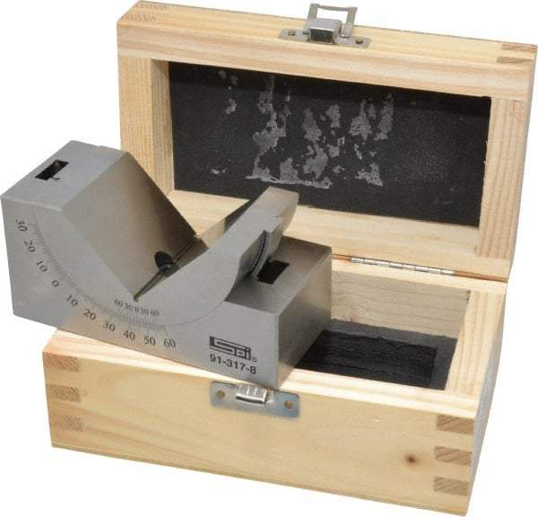 SPI - 3-3/4 Inch Long x 1-3/4 Inch Wide x 2 Inch High, Tool Steel, 0 to 60° Adjustable Angle Block - 10 Min. Accuracy, 50-55 RC Hardness - Industrial Tool & Supply