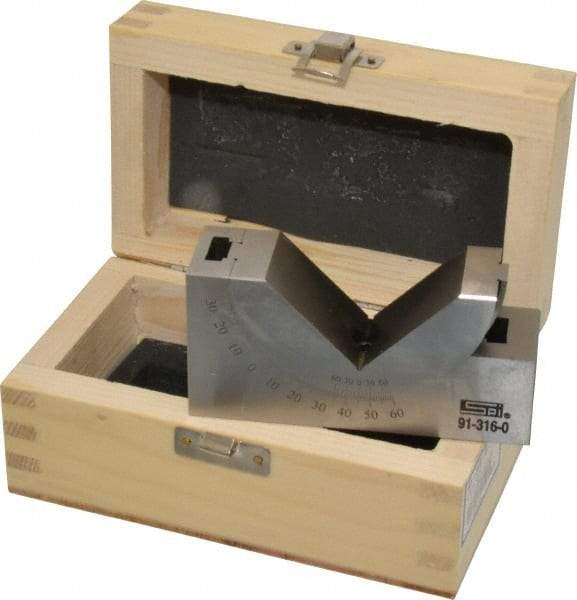 SPI - 3-3/4 Inch Long x 1-3/16 Inch Wide x 2 Inch High, Tool Steel, 0 to 60° Adjustable Angle Block - 10 Min. Accuracy, 50-55 RC Hardness - Industrial Tool & Supply