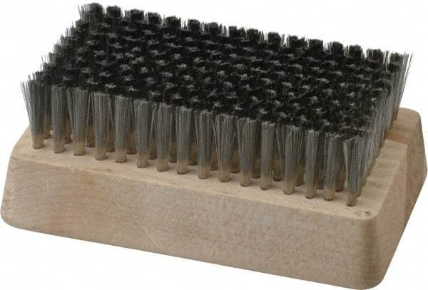 Made in USA - 3/4" Bristle Length, Stainless Steel Cleaning & Finishing Brush - 4-1/4" Long x 2-1/2" Wide Head, 4-1/4" OAL, Hardwood Block - Industrial Tool & Supply