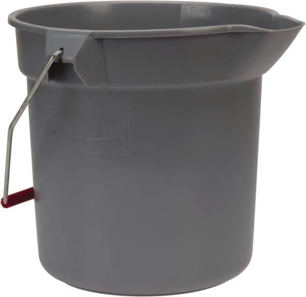 Rubbermaid - 10 Qt, 10-1/4" High, High-Density Polyethylene Round Gray Single Pail with Pour Spout - Handle Included, 10-1/2" Top Diam - Industrial Tool & Supply
