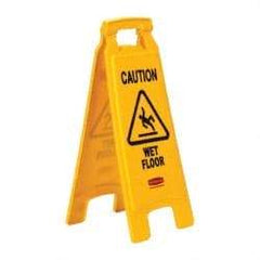 Rubbermaid - Caution - Wet Floor, 11" Wide x 25" High, Plastic Floor Sign - A-Frame, Black on Yellow, For Accident Prevention - Industrial Tool & Supply