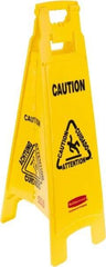 Rubbermaid - Caution, 12" Wide x 37" High, Plastic Floor Sign - English/French/Spanish, A-Frame, Black on Yellow, For Restroom, Janitorial & Housekeeping - Industrial Tool & Supply