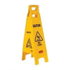 Rubbermaid - Caution - Wet Floor, 12" Wide x 37" High, Plastic Floor Sign - A-Frame, Black on Yellow, For Accident Prevention - Industrial Tool & Supply