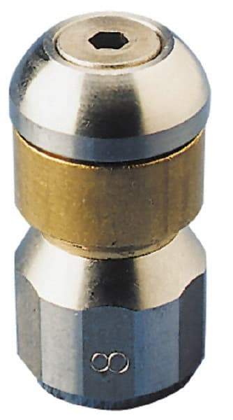 PRO-SOURCE - 3,000 psi Rotating, Stainless Steel, Sewer Pressure Washer Nozzle - 5.5mm Orifice Diam, 1/8" Thread, FPT, Polished - Industrial Tool & Supply