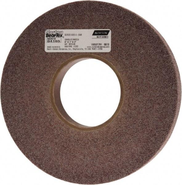 Norton - 8" Diam, 1" Face Width, 3" Center Hole, Medium Grade, Aluminum Oxide Deburring Wheel - Convolute, Hard Density 8 Grade, 4,500 RPM - Industrial Tool & Supply