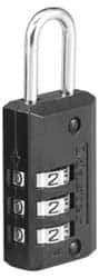 Master Lock - 1-3/16" Body Width, 7/8" Shackle Clearance, Die Cast Zinc Black Finish Combination Lock - 1/8" Shackle Diam, 3/8" Shackle Width - Industrial Tool & Supply