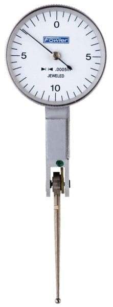 Fowler - 0.02 Inch Range, 0.0005 Inch Dial Graduation, Horizontal Dial Test Indicator - 1 Inch White Dial, 0-10-0 Dial Reading - Industrial Tool & Supply