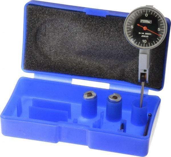 Fowler - 0.02 Inch Range, 0.0005 Inch Dial Graduation, Horizontal Dial Test Indicator - 1 Inch Black Dial, 0-10-0 Dial Reading - Industrial Tool & Supply