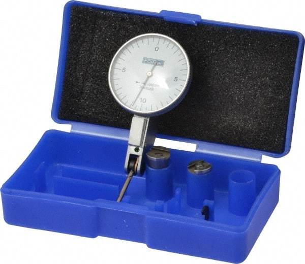 Fowler - 0.02 Inch Range, 0.0005 Inch Dial Graduation, Horizontal Dial Test Indicator - 1-1/2 Inch White Dial, 0-10-0 Dial Reading - Industrial Tool & Supply
