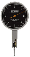 Fowler - 0.008 Inch Range, 0.0001 Inch Dial Graduation, Horizontal Dial Test Indicator - 1-1/2 Inch Black Dial, 0-4-0 Dial Reading - Industrial Tool & Supply