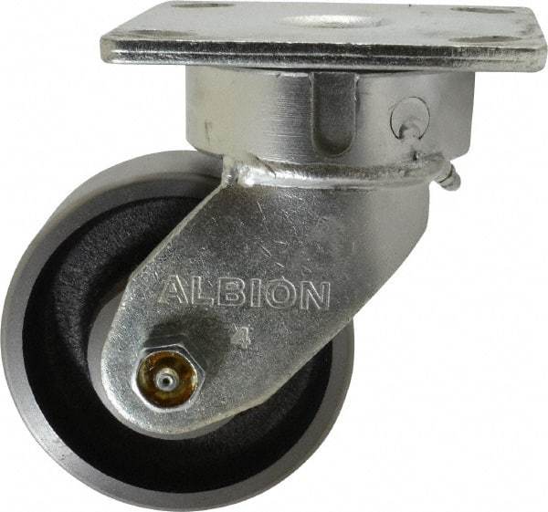 Albion - 4" Diam x 1-1/2" Wide x 5-5/8" OAH Top Plate Mount Swivel Caster - Drop Forged, 1,400 Lb Capacity, Roller Bearing, 4 x 4-1/2" Plate - Industrial Tool & Supply