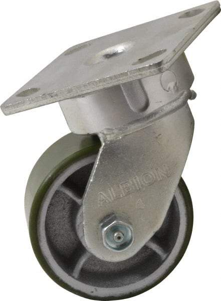 Albion - 4" Diam x 2" Wide x 5-5/8" OAH Top Plate Mount Swivel Caster - Polyurethane, 700 Lb Capacity, Roller Bearing, 4 x 4-1/2" Plate - Industrial Tool & Supply